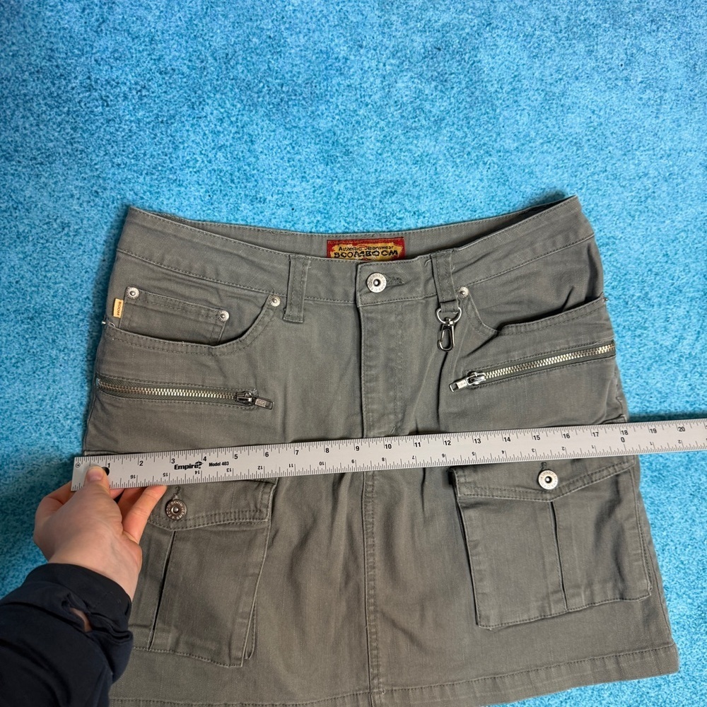 VTG Boom Boom Denim Womens Mini Skirt Olive Size M Y2K Style Zipper Pockets - Picture 6 of 12